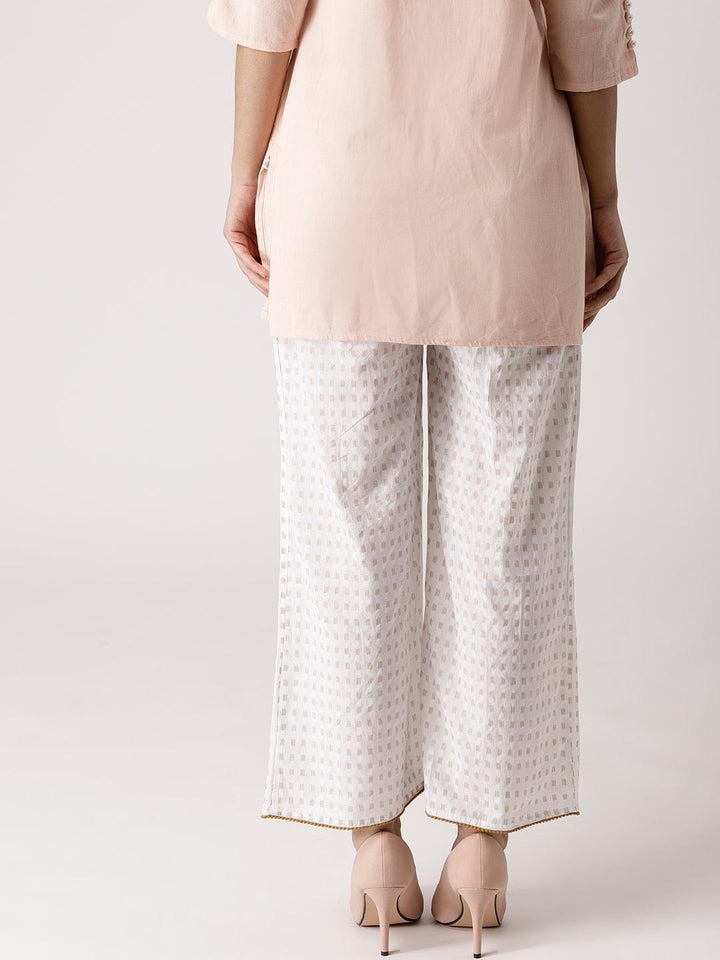White Abstract Cotton Palazzos