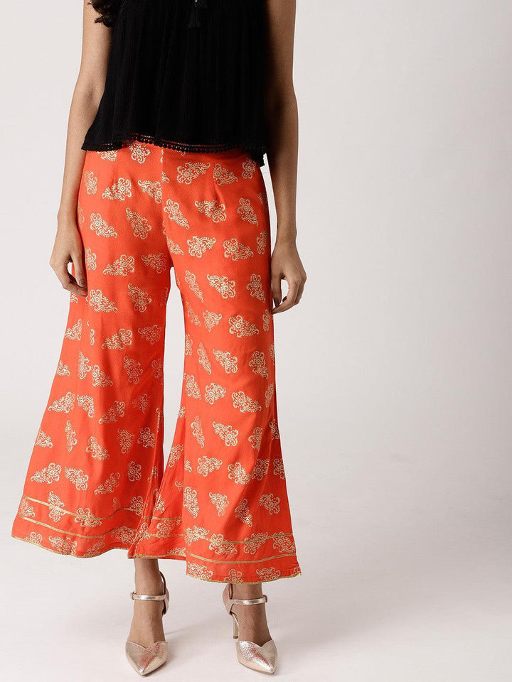 Orange Printed Rayon Palazzos