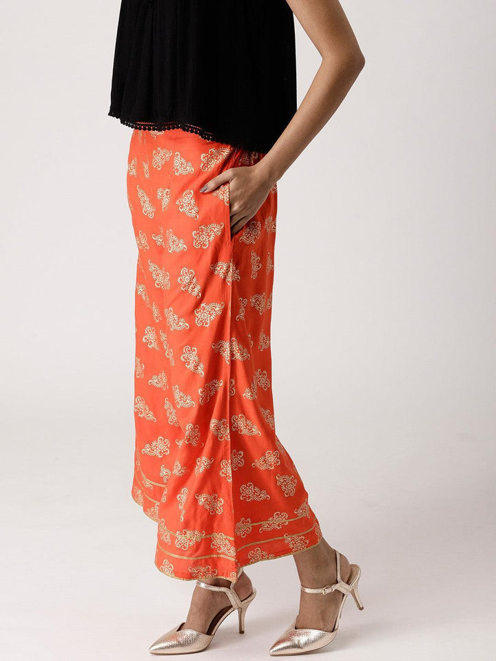 Orange Printed Rayon Palazzos
