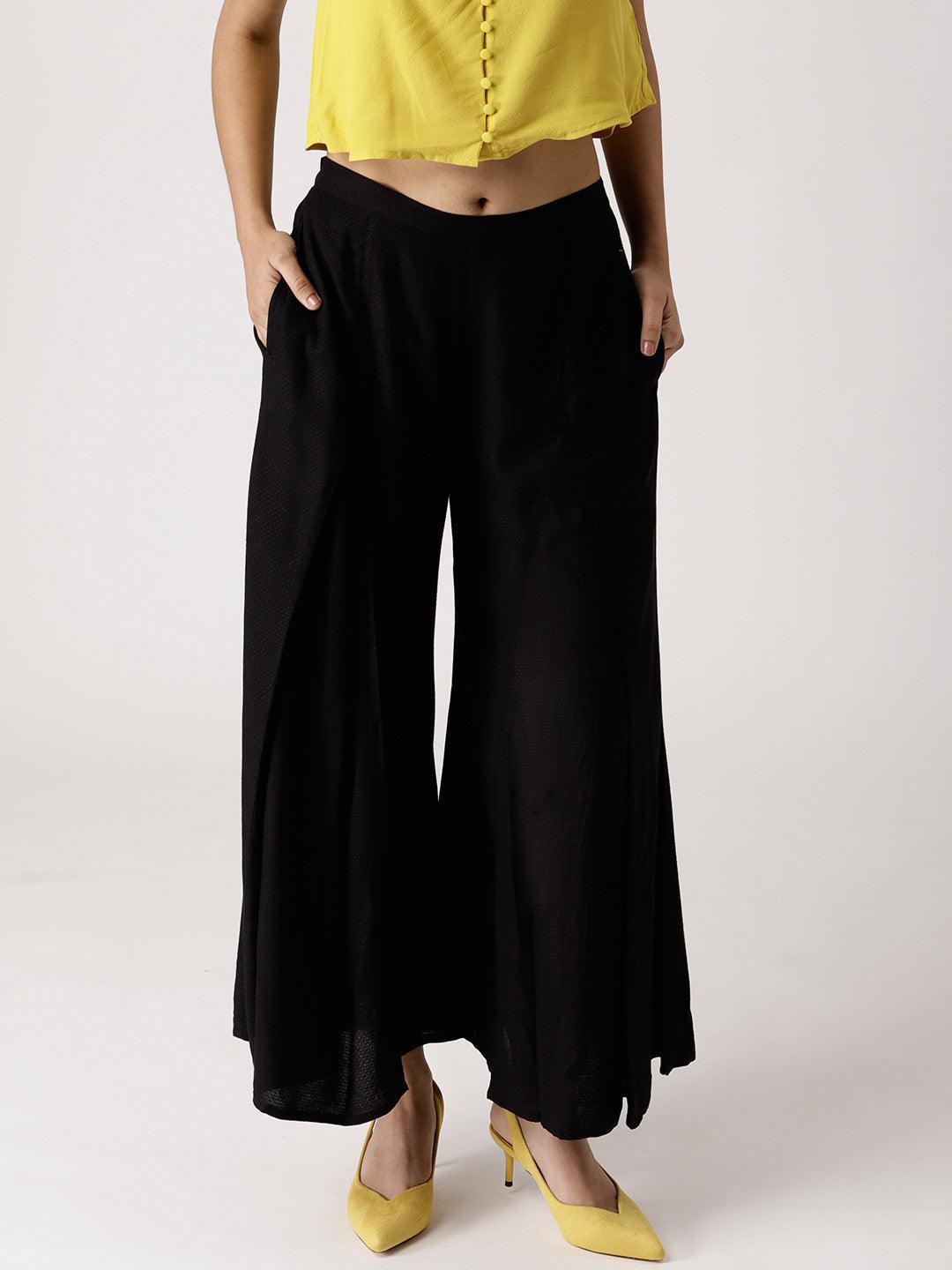 Black Solid Rayon Palazzos - ShopLibas
