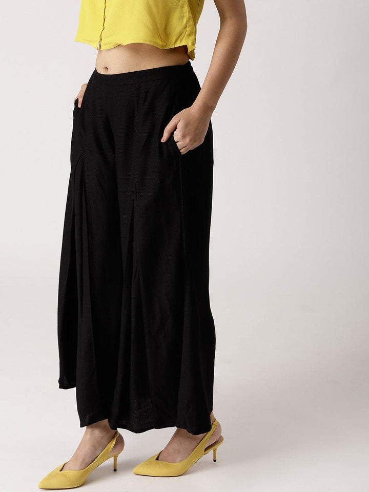 Black Solid Rayon Palazzos