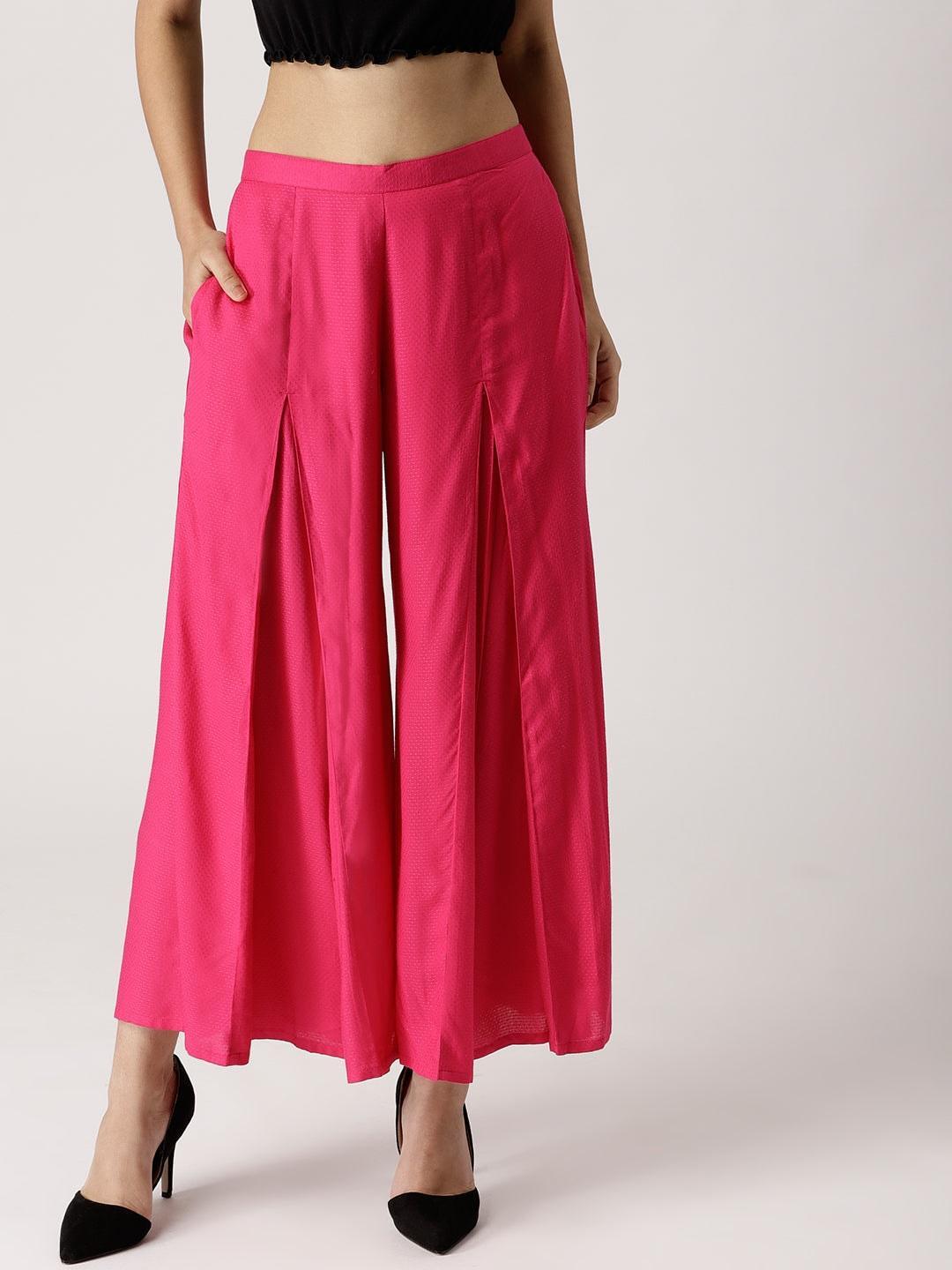 Pink Solid Rayon Palazzos - ShopLibas