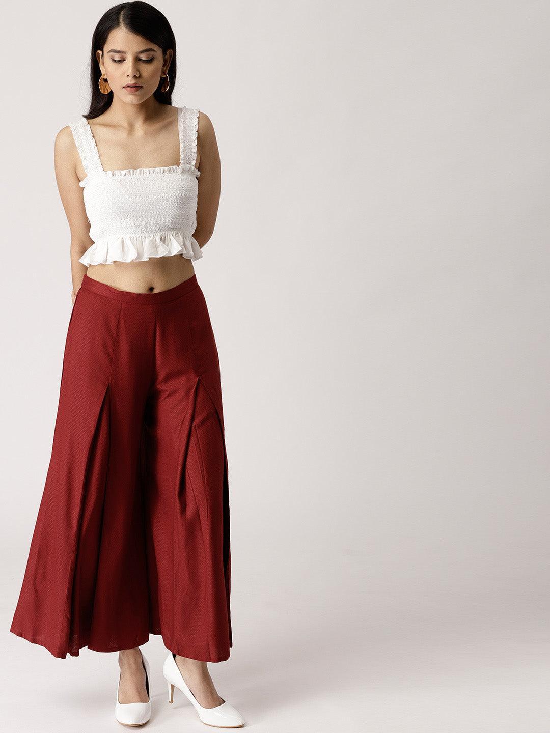 Maroon Solid Rayon Palazzos - ShopLibas