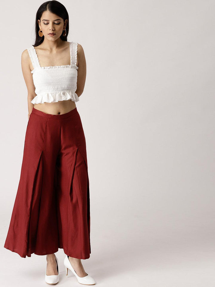 Maroon Solid Rayon Palazzos