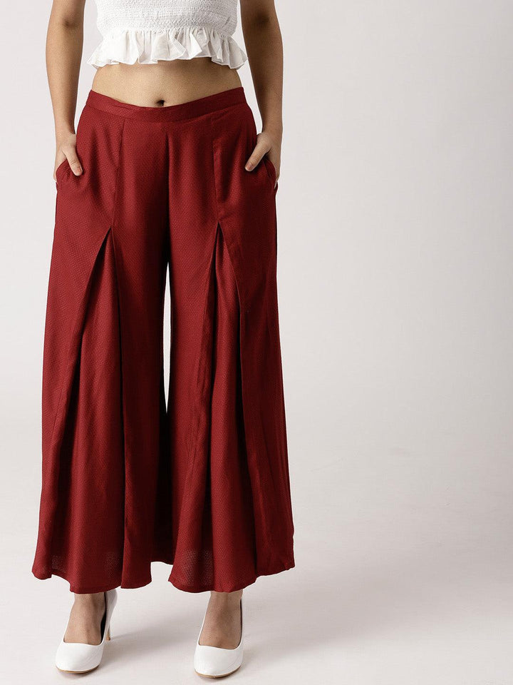Maroon Solid Rayon Palazzos