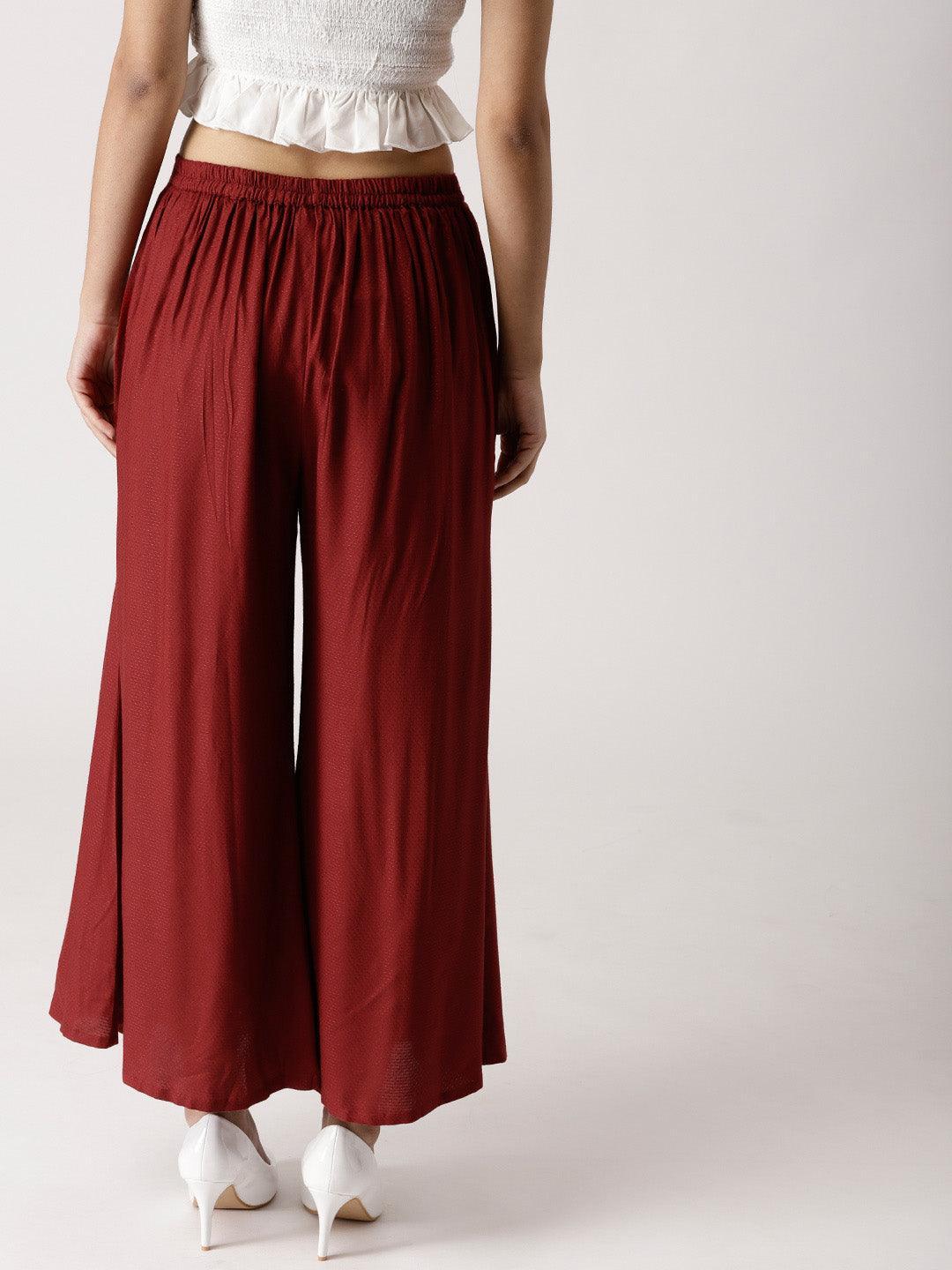 Maroon Solid Rayon Palazzos - ShopLibas