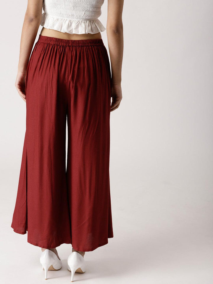 Maroon Solid Rayon Palazzos