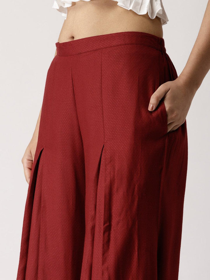 Maroon Solid Rayon Palazzos