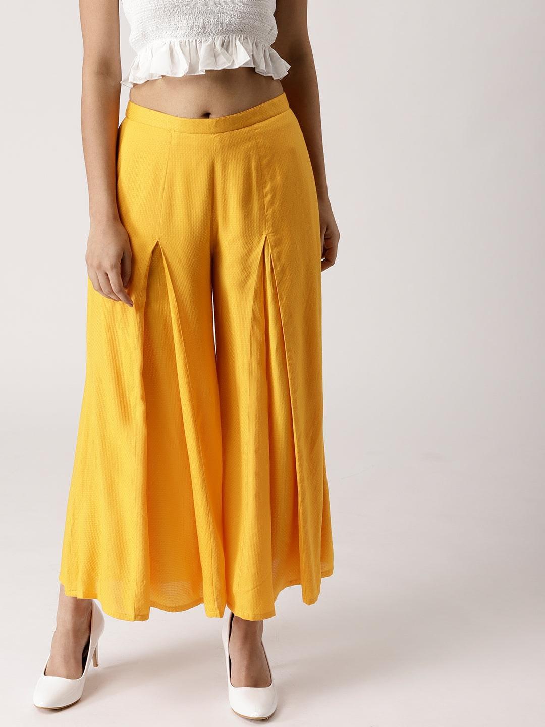 Yellow Solid Rayon Palazzos - ShopLibas