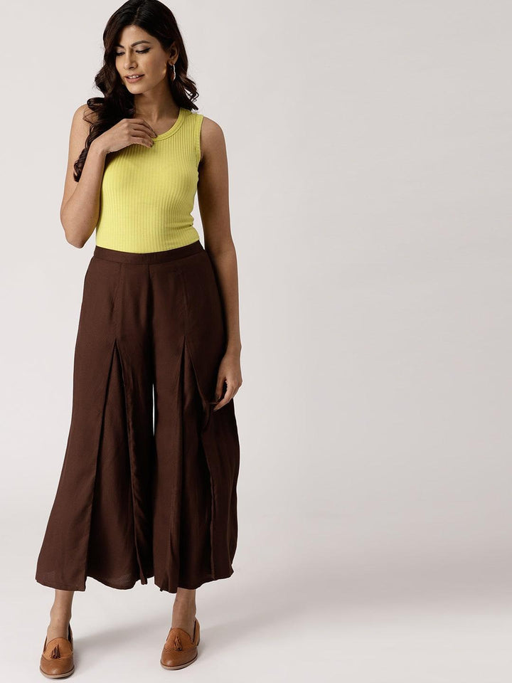 Brown Solid Rayon Palazzos
