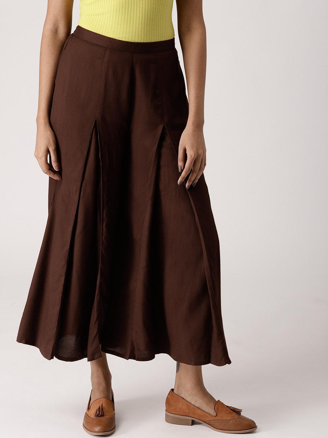 Brown Solid Rayon Palazzos - ShopLibas