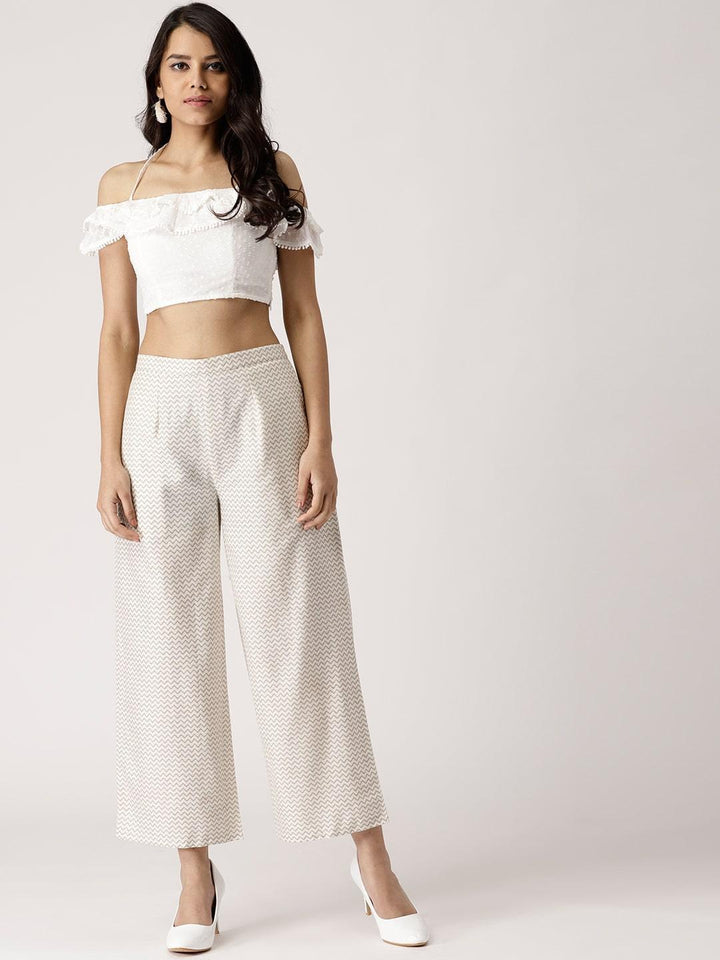 White Abstract Cotton Palazzos