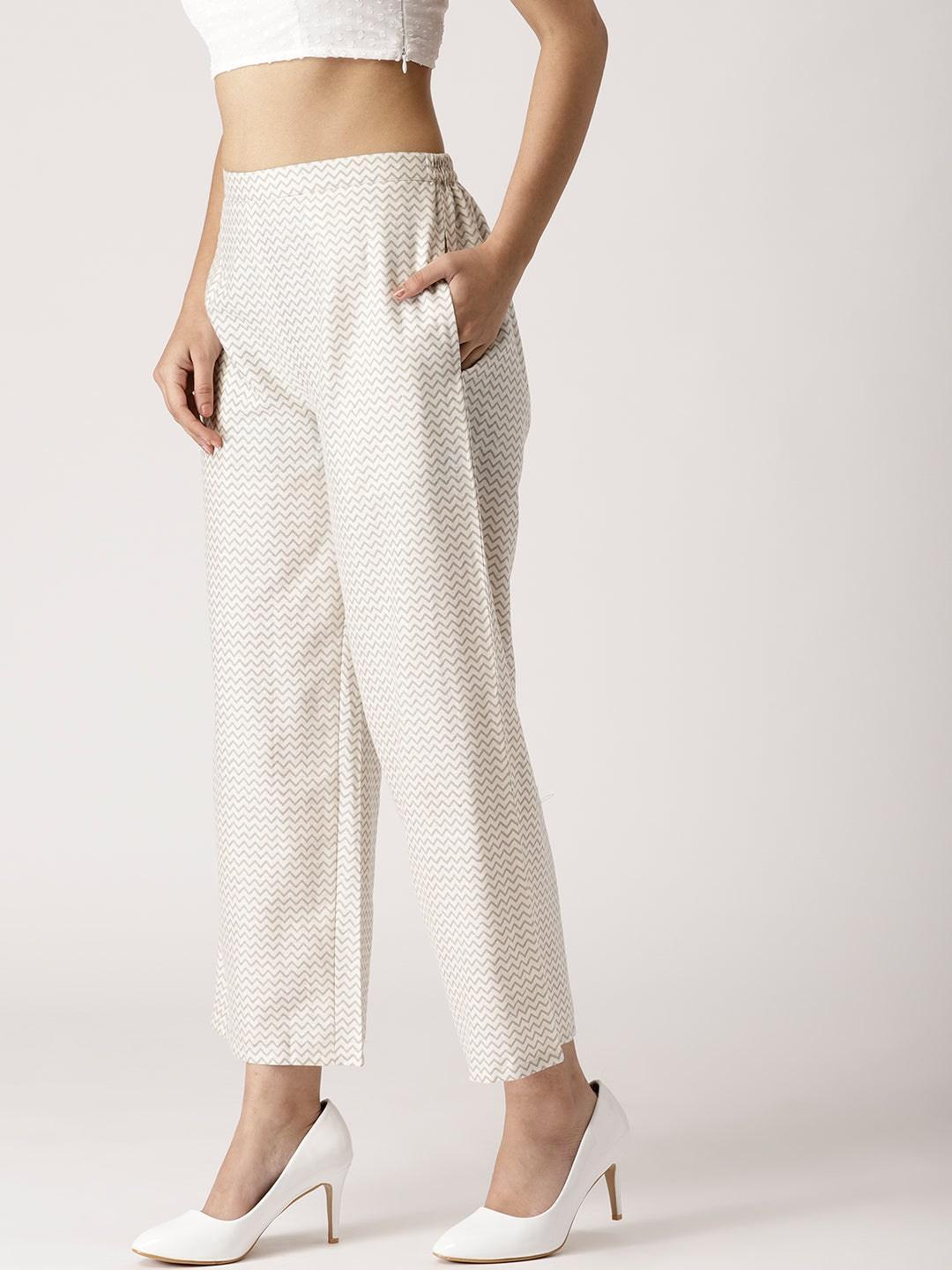 White Abstract Cotton Palazzos - ShopLibas