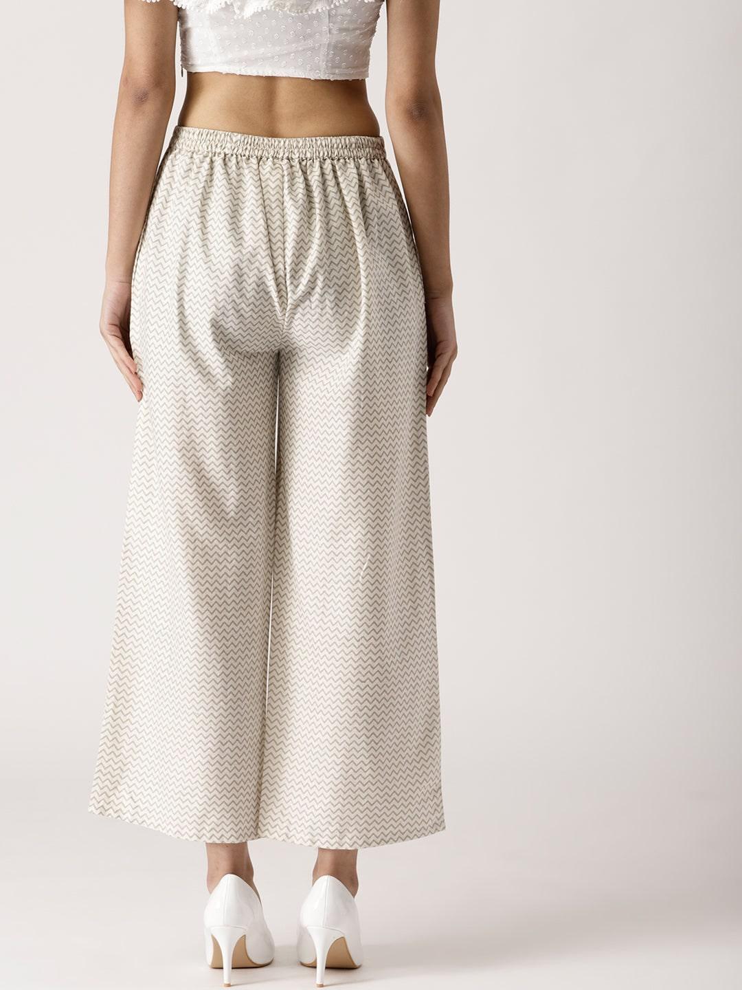 White Abstract Cotton Palazzos - ShopLibas