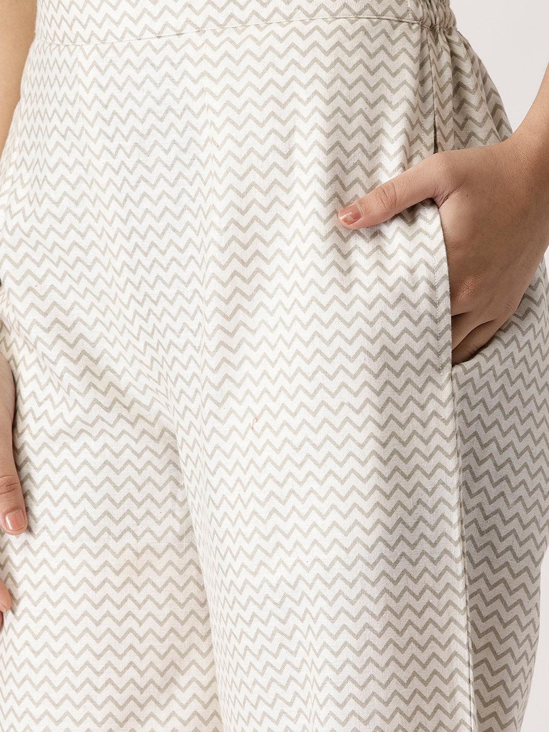 White Abstract Cotton Palazzos - ShopLibas