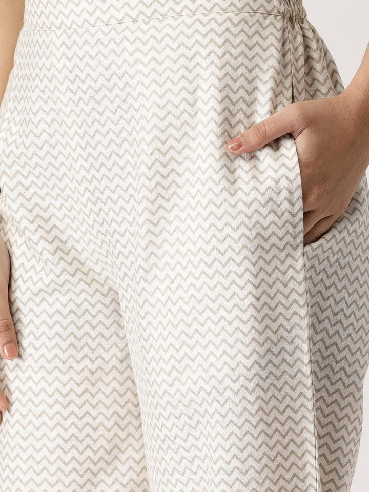 White Abstract Cotton Palazzos