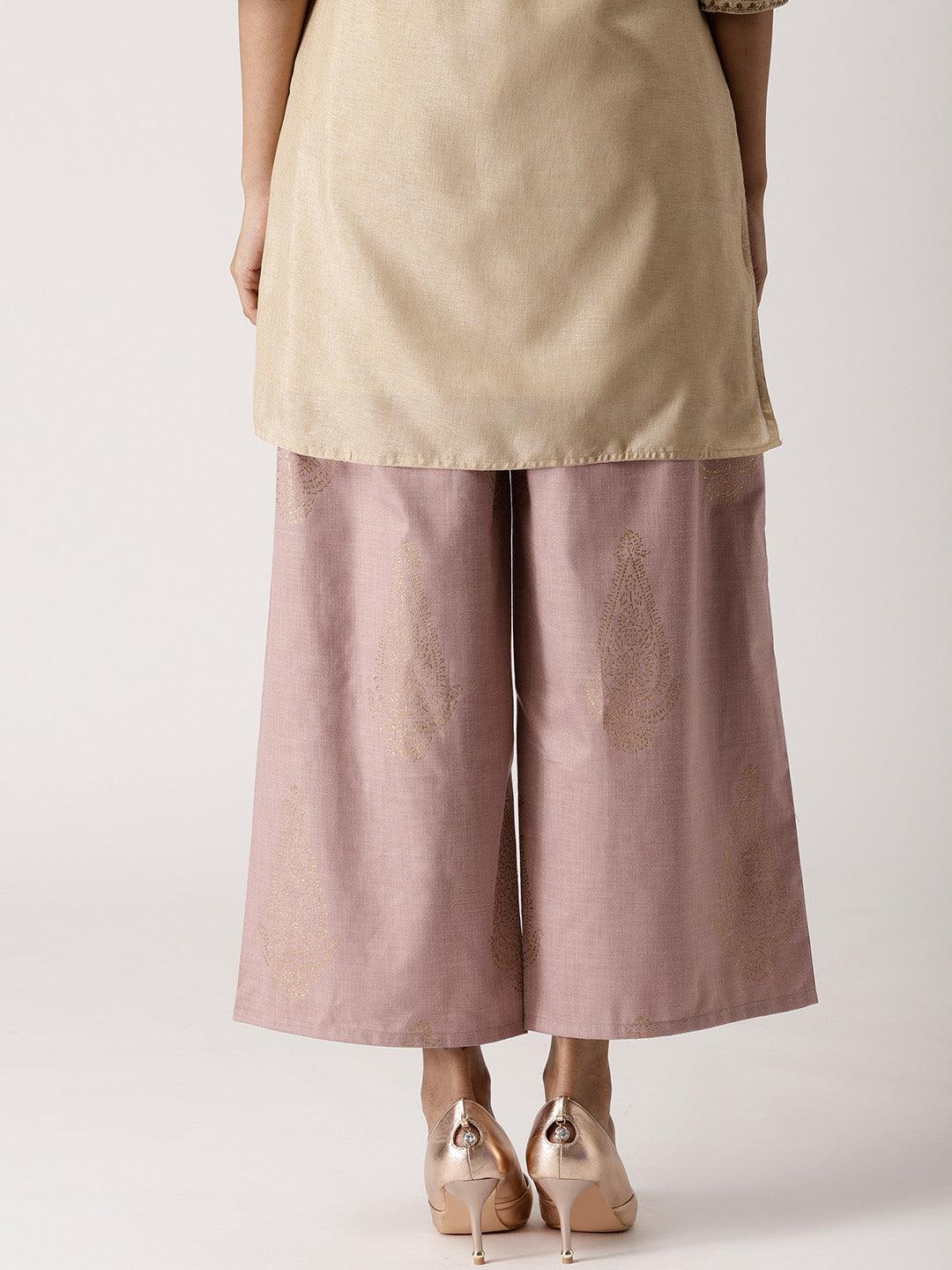 Purple Printed Cotton Palazzos - ShopLibas