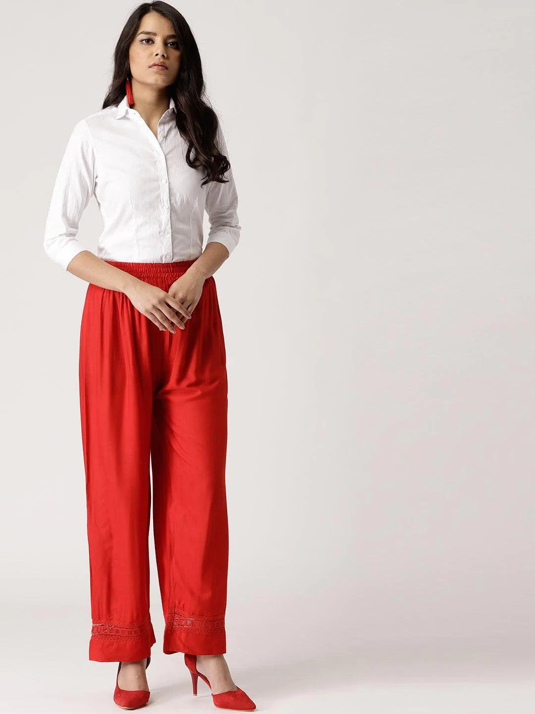 Red Solid Rayon Palazzos - ShopLibas