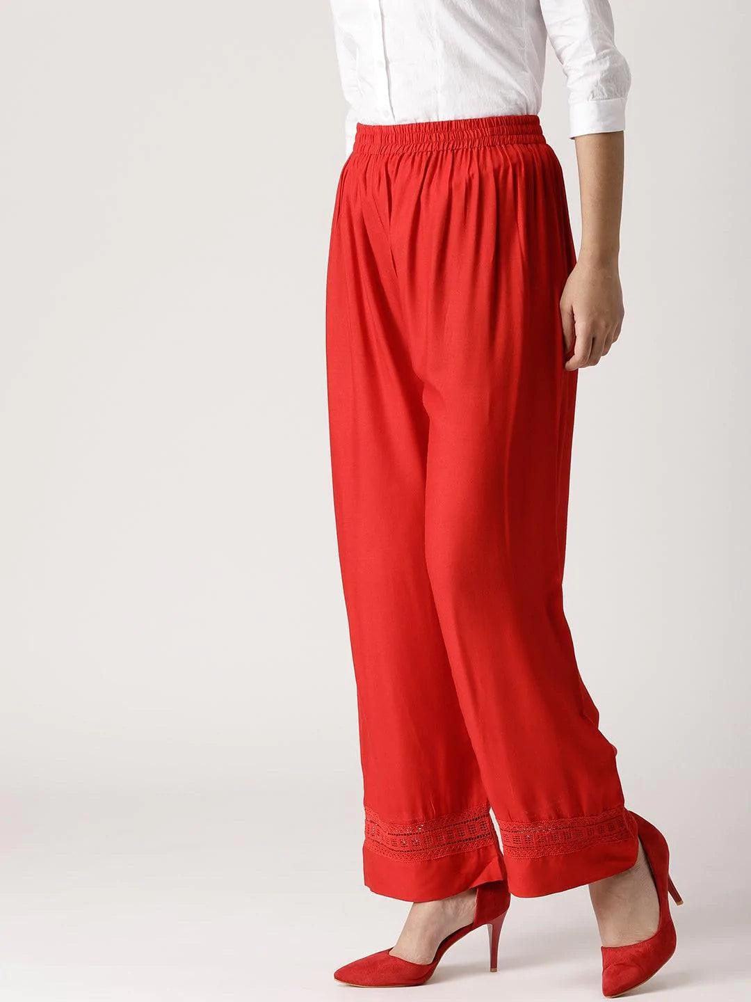 Red Solid Rayon Palazzos - ShopLibas