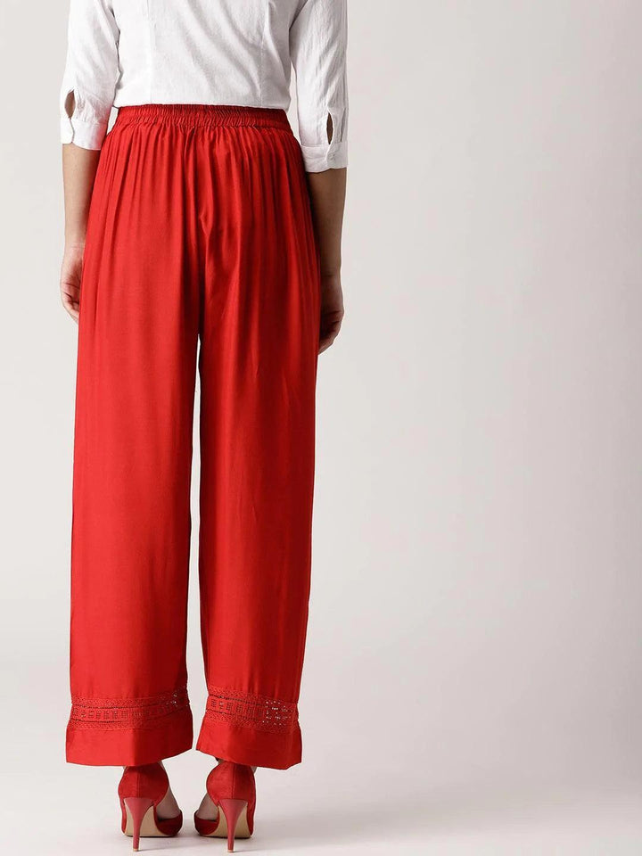 Red Solid Rayon Palazzos