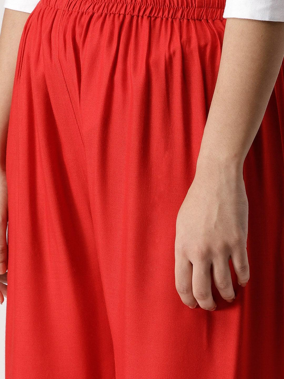 Red Solid Rayon Palazzos - ShopLibas