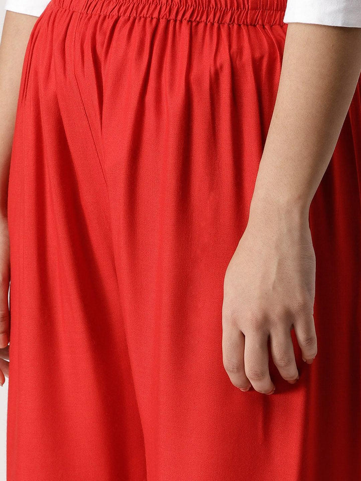 Red Solid Rayon Palazzos