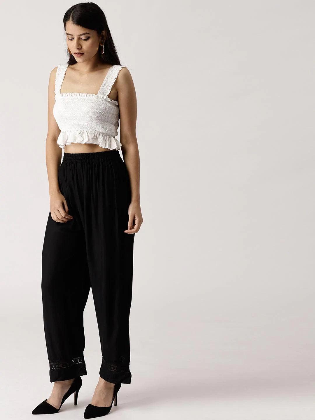 Black Solid Rayon Palazzos - ShopLibas