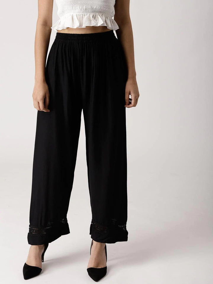 Black Solid Rayon Palazzos