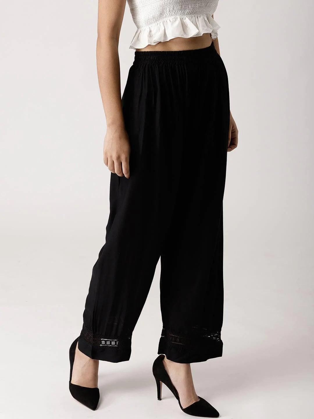 Black Solid Rayon Palazzos - ShopLibas