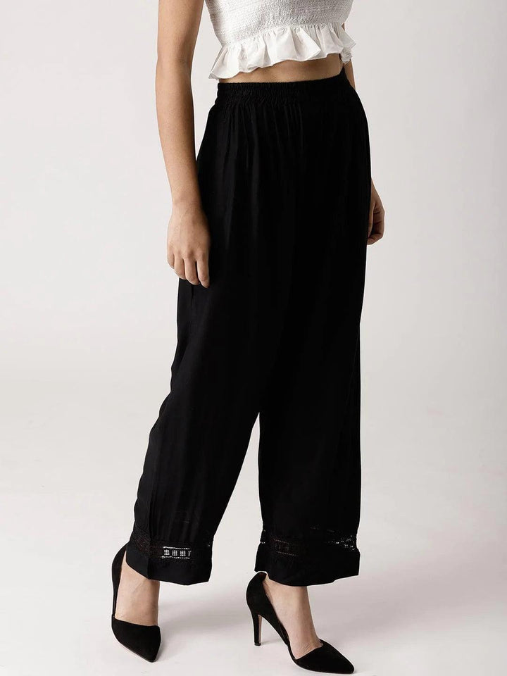 Black Solid Rayon Palazzos