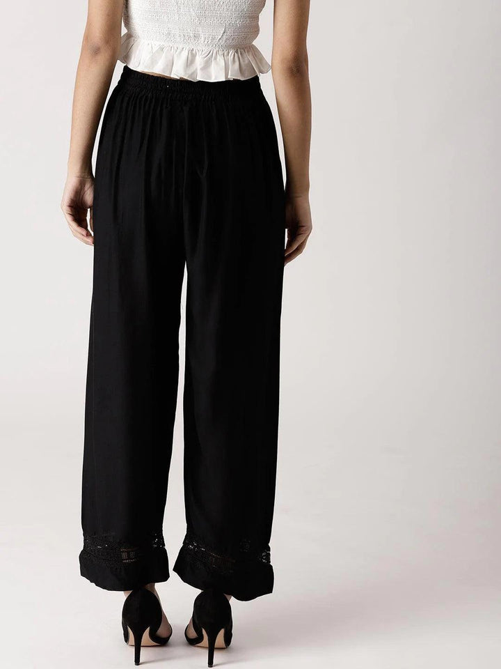 Black Solid Rayon Palazzos