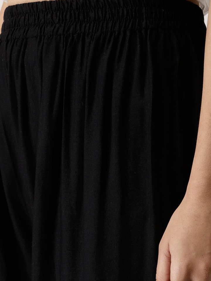 Black Solid Rayon Palazzos