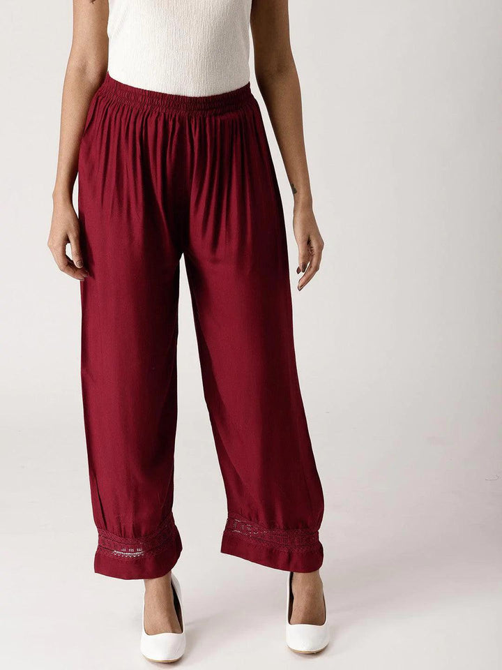 Maroon Solid Rayon Palazzos