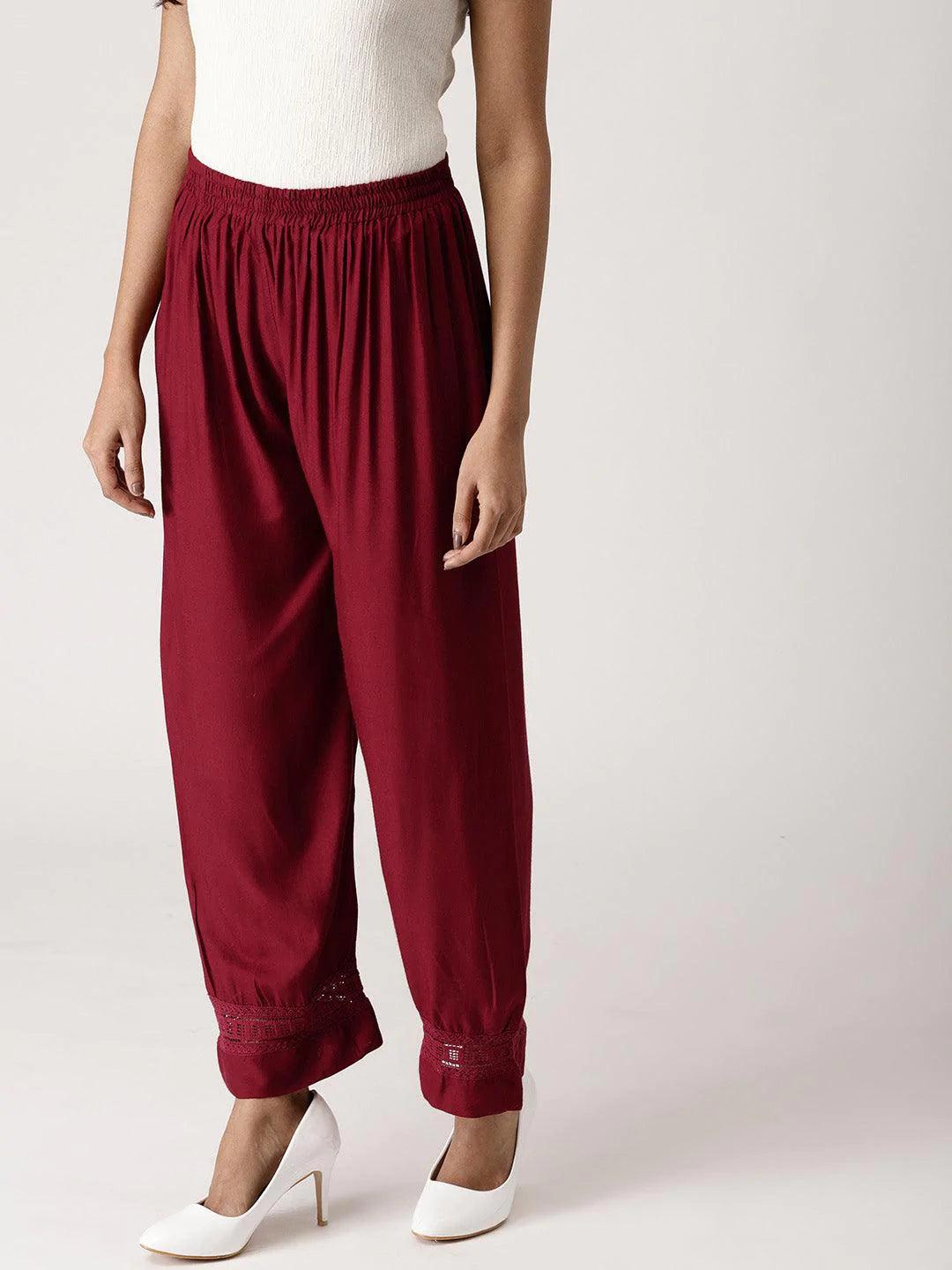 Maroon Solid Rayon Palazzos - ShopLibas