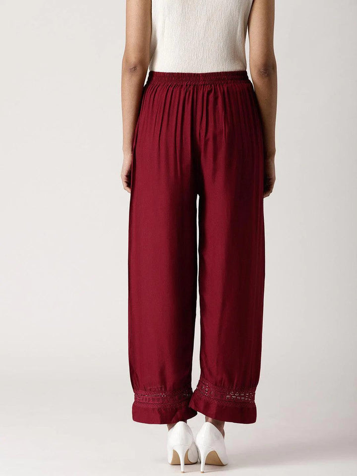 Maroon Solid Rayon Palazzos