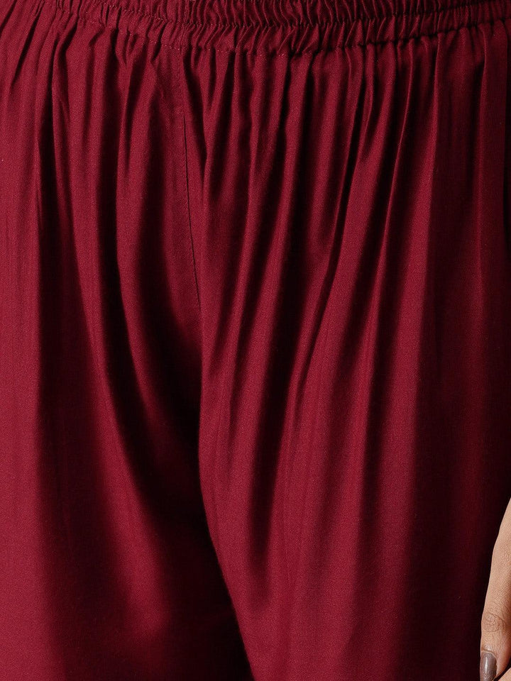Maroon Solid Rayon Palazzos
