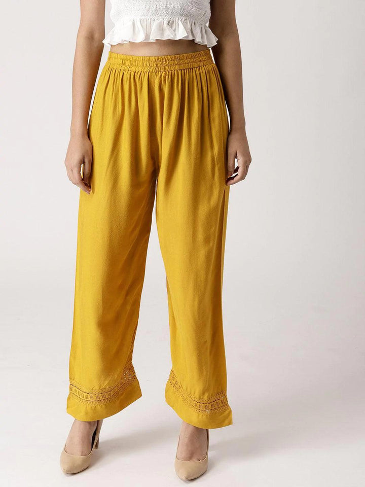 Yellow Solid Rayon Palazzos