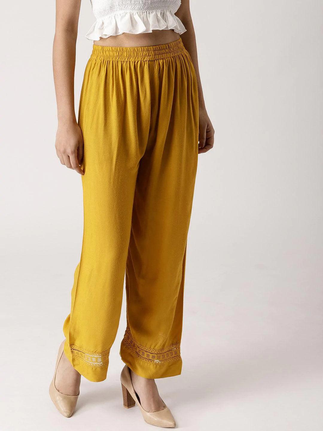 Yellow Solid Rayon Palazzos - ShopLibas