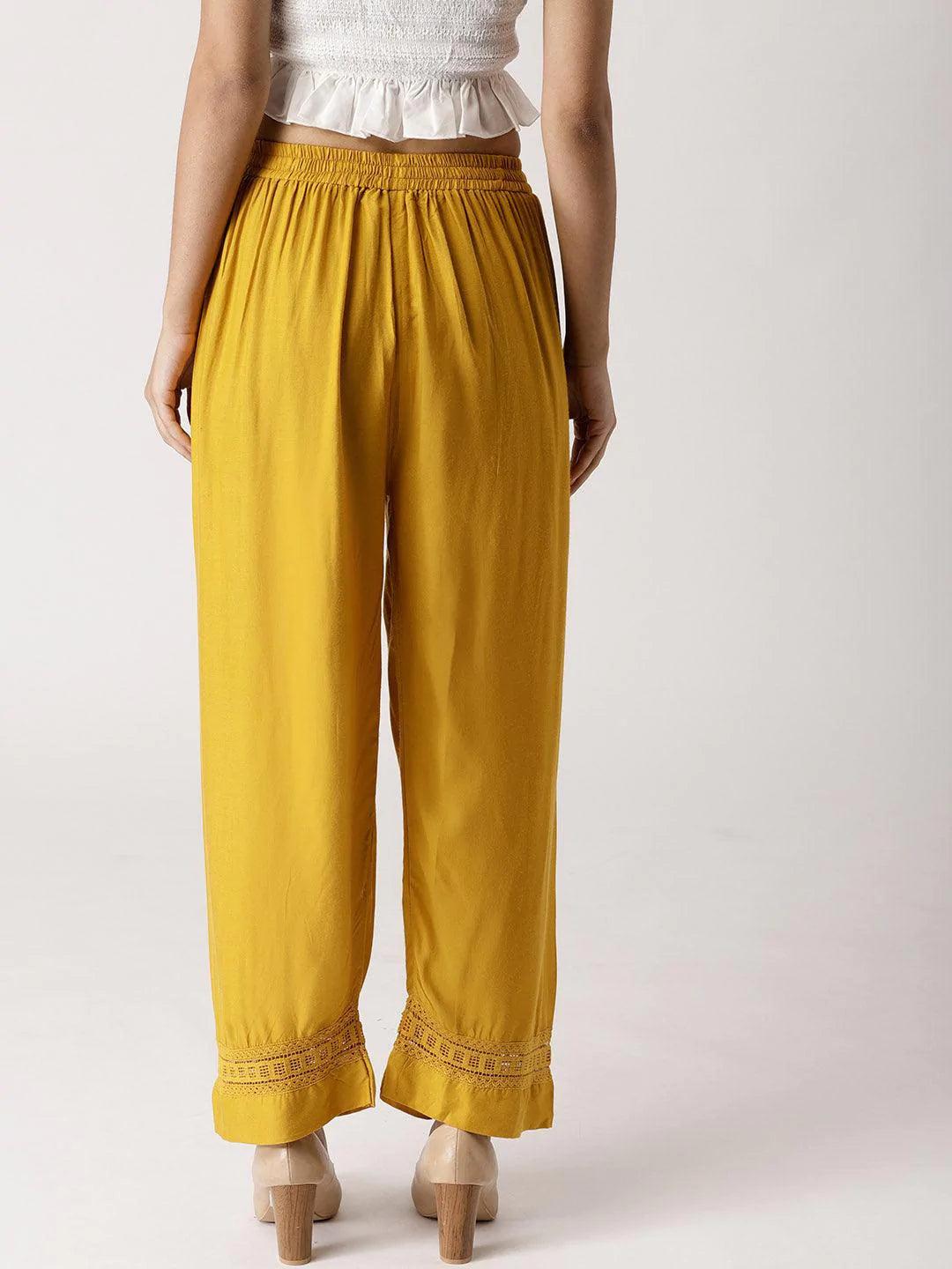 Yellow Solid Rayon Palazzos - ShopLibas