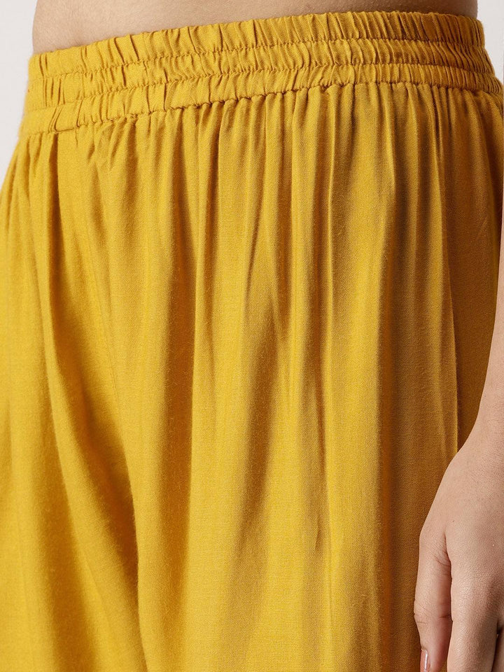 Yellow Solid Rayon Palazzos