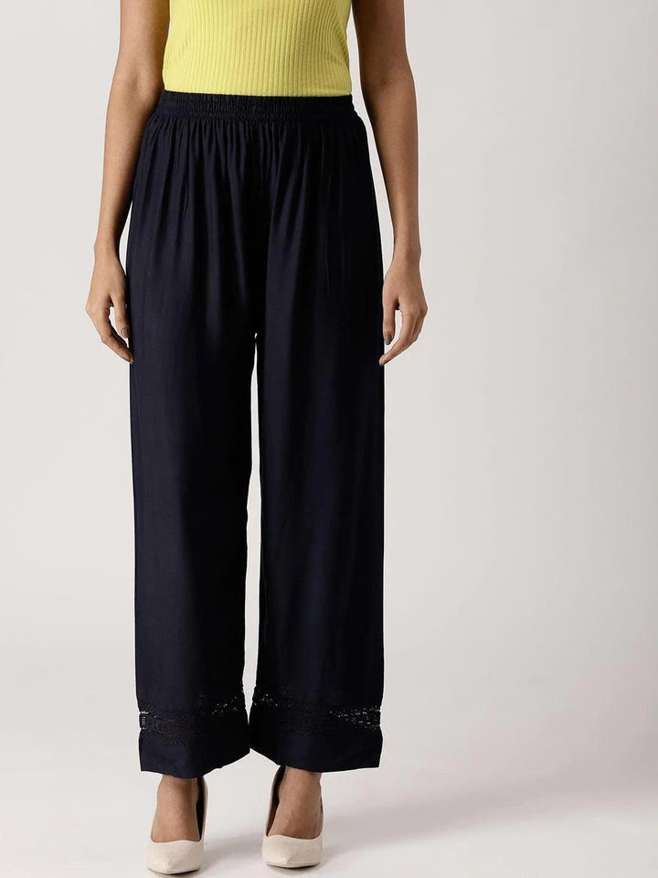 Blue Solid Rayon Palazzos