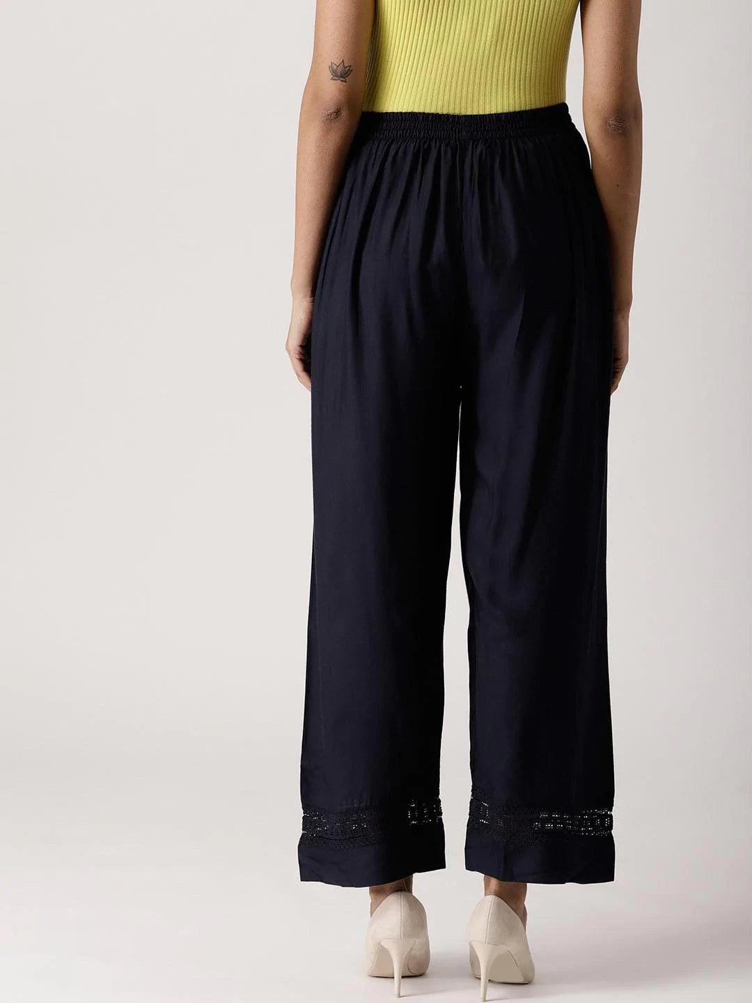 Blue Solid Rayon Palazzos - ShopLibas