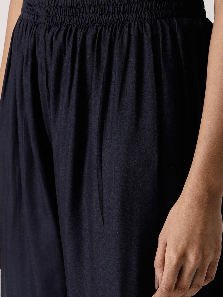 Blue Solid Rayon Palazzos