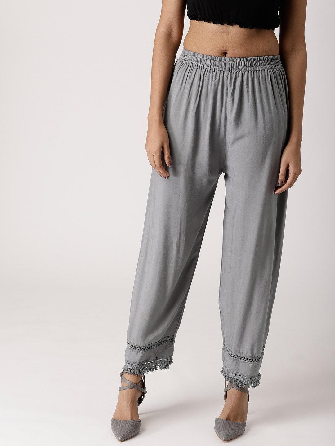 Grey Solid Rayon Palazzos - ShopLibas