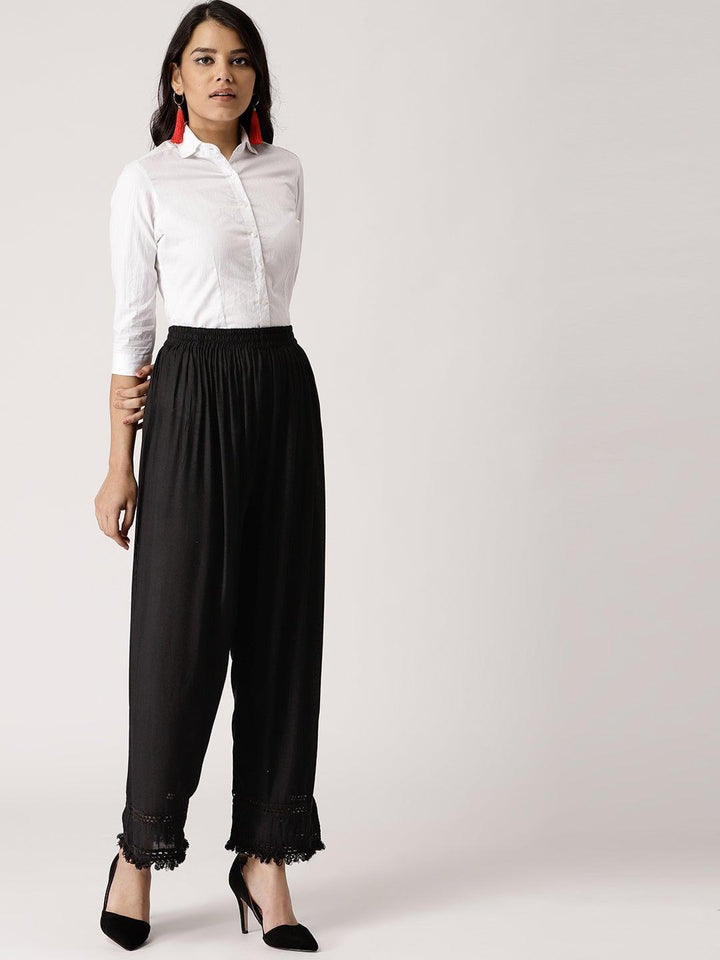Black Solid Rayon Palazzos