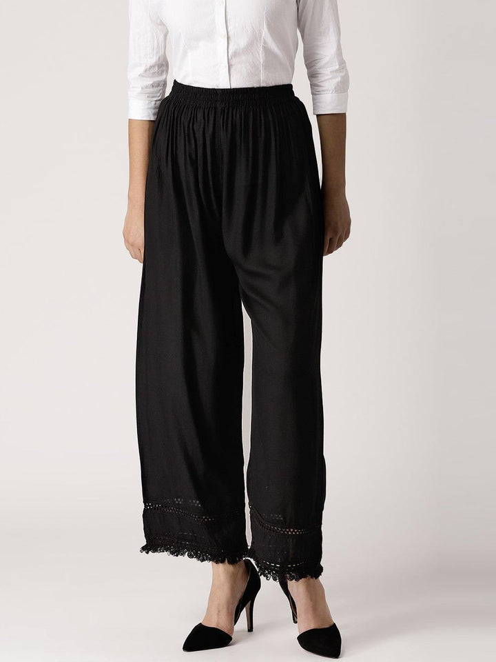 Black Solid Rayon Palazzos