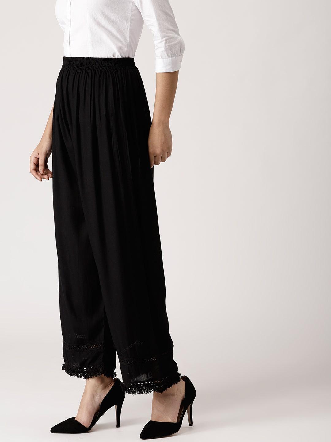 Black Solid Rayon Palazzos - ShopLibas