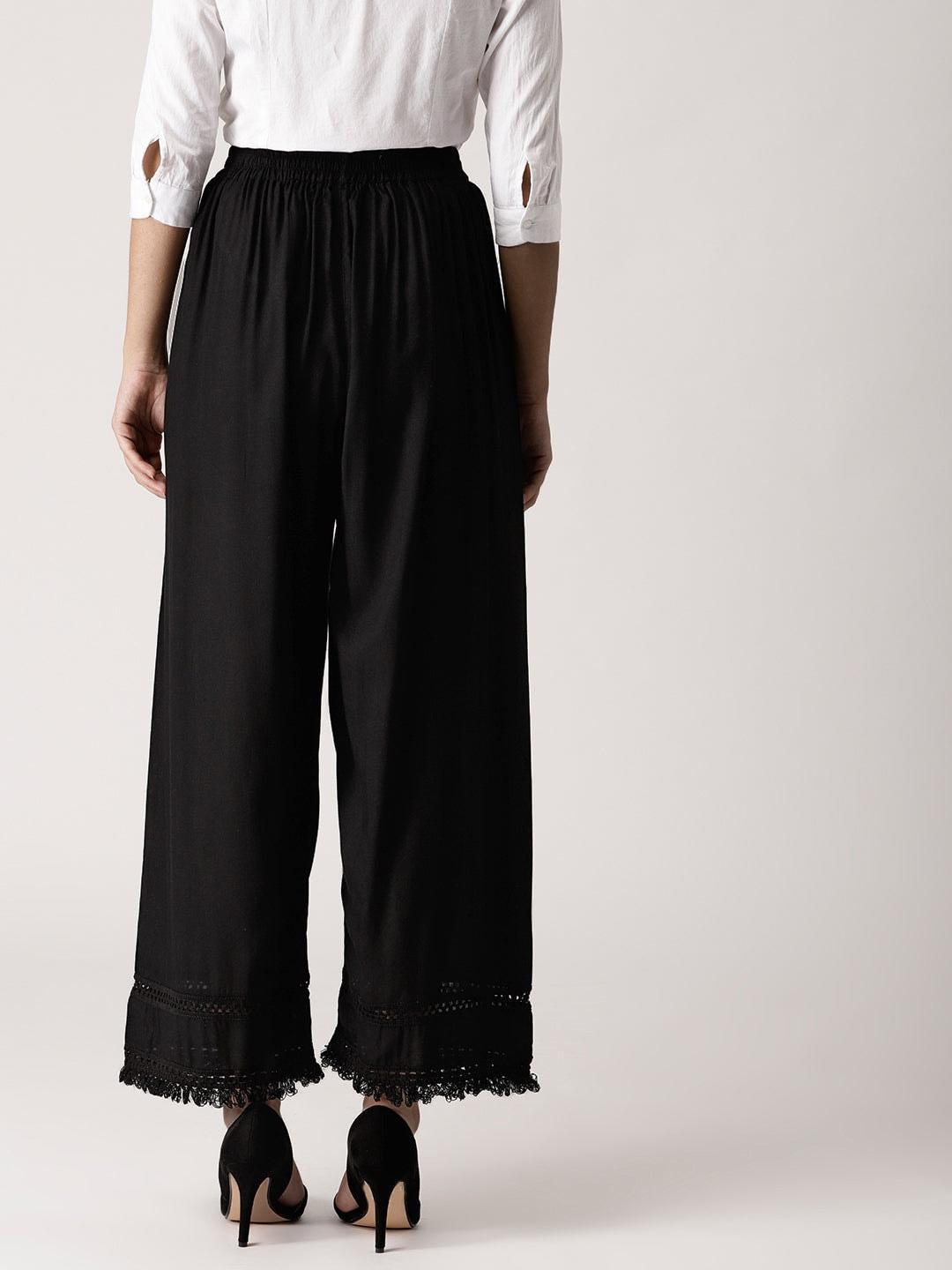 Black Solid Rayon Palazzos - ShopLibas