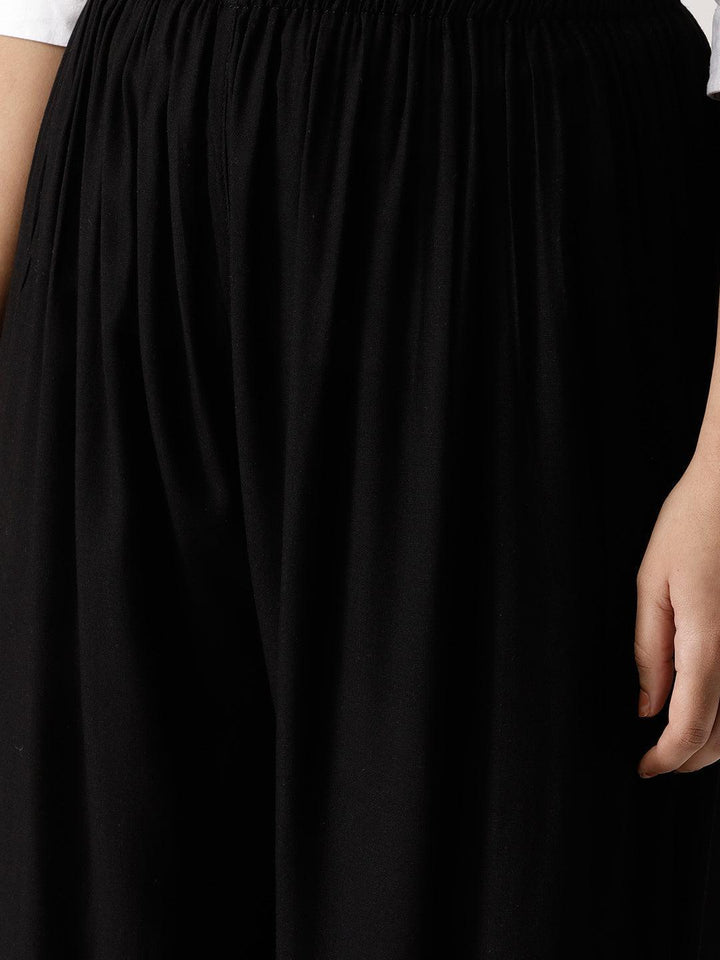 Black Solid Rayon Palazzos