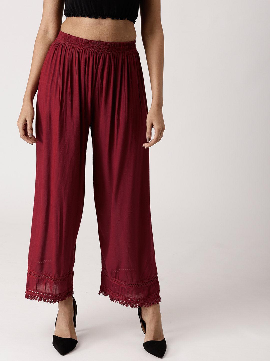 Maroon Solid Rayon Palazzos - ShopLibas